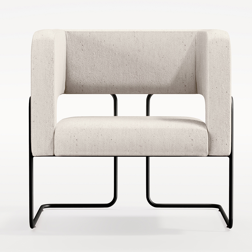Kit 02 Poltronas Decorativas Scarlett D02 Base de Aço Preto Linho Cru B-443 - Lyam Decor