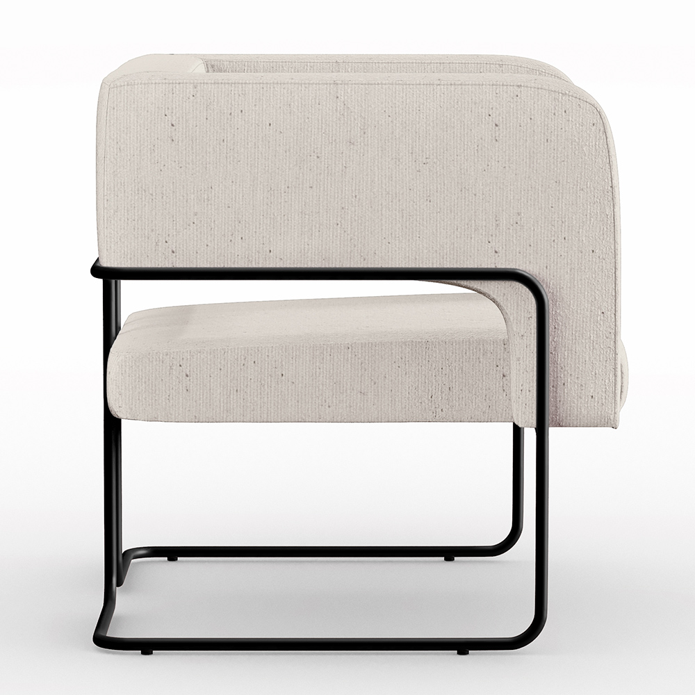 Kit 02 Poltronas Decorativas Scarlett D02 Base de Aço Preto Linho Cru B-443 - Lyam Decor