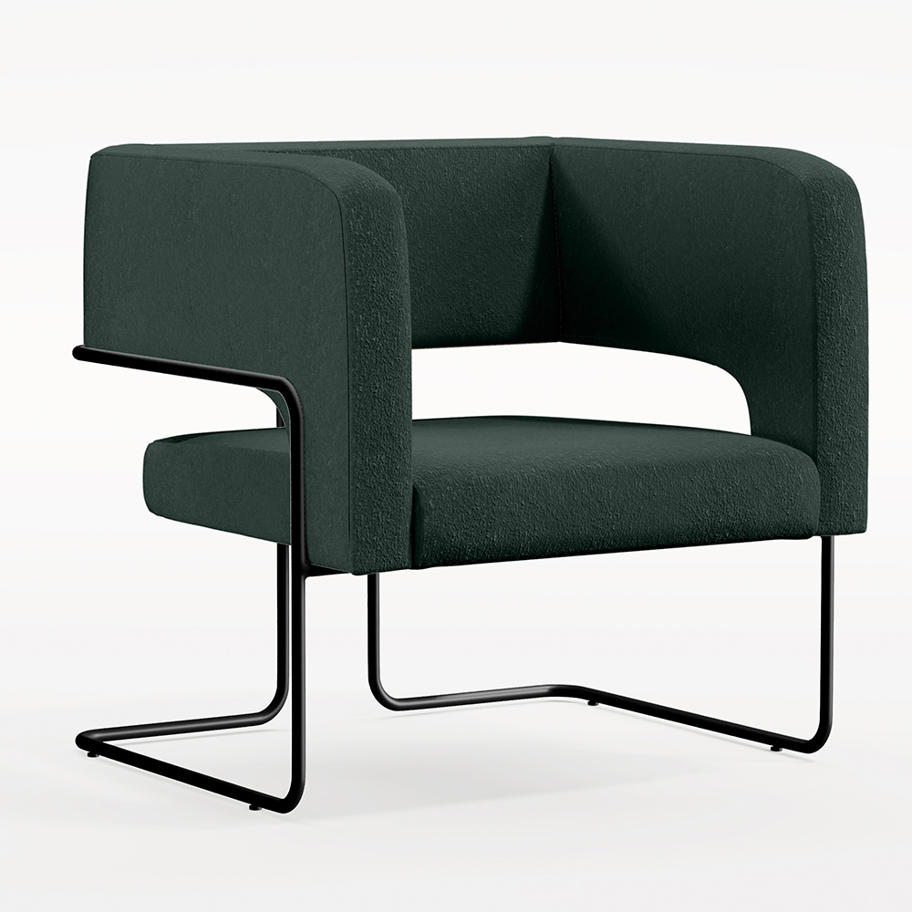 Kit 02 Poltronas Decorativas Scarlett D02 Base de Aço Preto Linho Verde C-117 - Lyam Decor