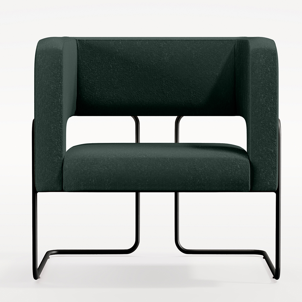 Kit 02 Poltronas Decorativas Scarlett D02 Base de Aço Preto Linho Verde C-117 - Lyam Decor