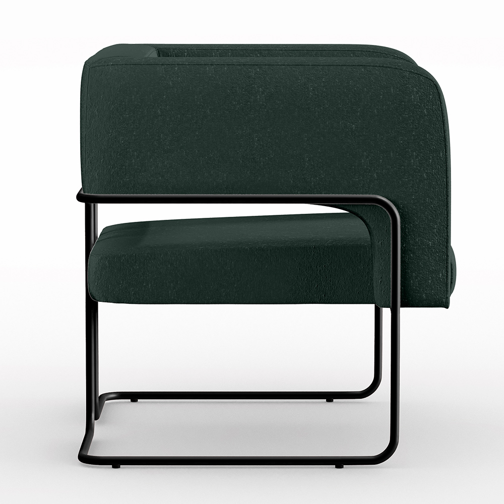 Kit 02 Poltronas Decorativas Scarlett D02 Base de Aço Preto Linho Verde C-117 - Lyam Decor