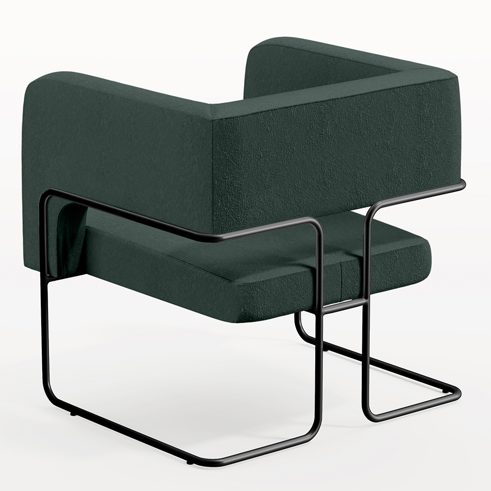 Kit 02 Poltronas Decorativas Scarlett D02 Base de Aço Preto Linho Verde C-117 - Lyam Decor