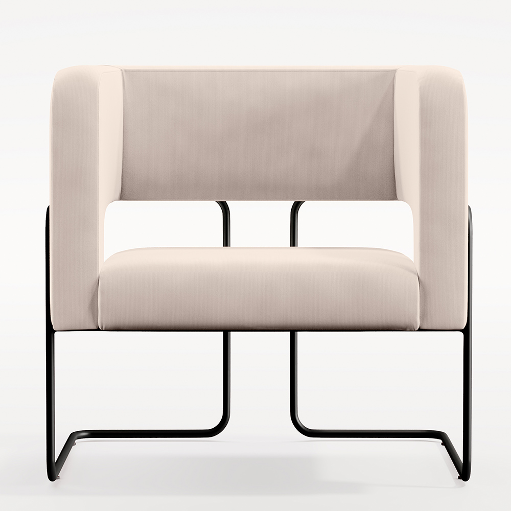 Kit 02 Poltronas Decorativas Scarlett D02 Base de Aço Preto Veludo Bege B-309 - Lyam Decor