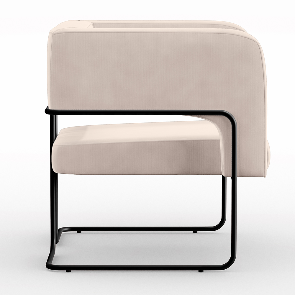 Kit 02 Poltronas Decorativas Scarlett D02 Base de Aço Preto Veludo Bege B-309 - Lyam Decor