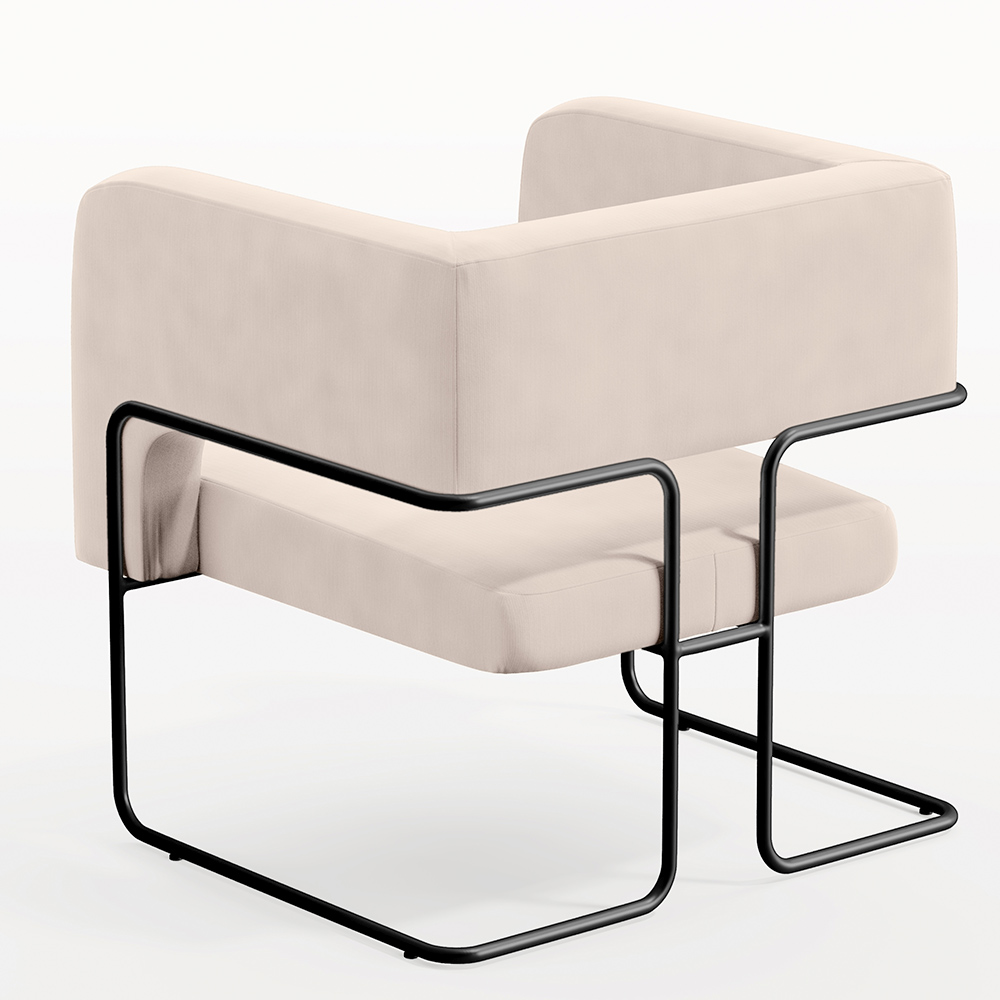 Kit 02 Poltronas Decorativas Scarlett D02 Base de Aço Preto Veludo Bege B-309 - Lyam Decor