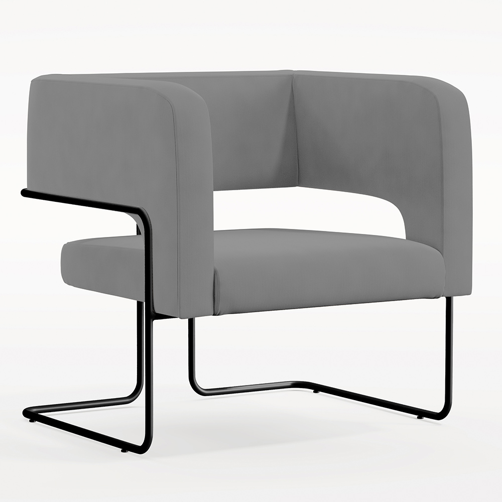 Kit 02 Poltronas Decorativas Scarlett D02 Base de Aço Preto Veludo Cinza B-317 - Lyam Decor