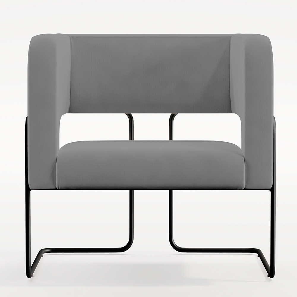 Kit 02 Poltronas Decorativas Scarlett D02 Base de Aço Preto Veludo Cinza B-317 - Lyam Decor
