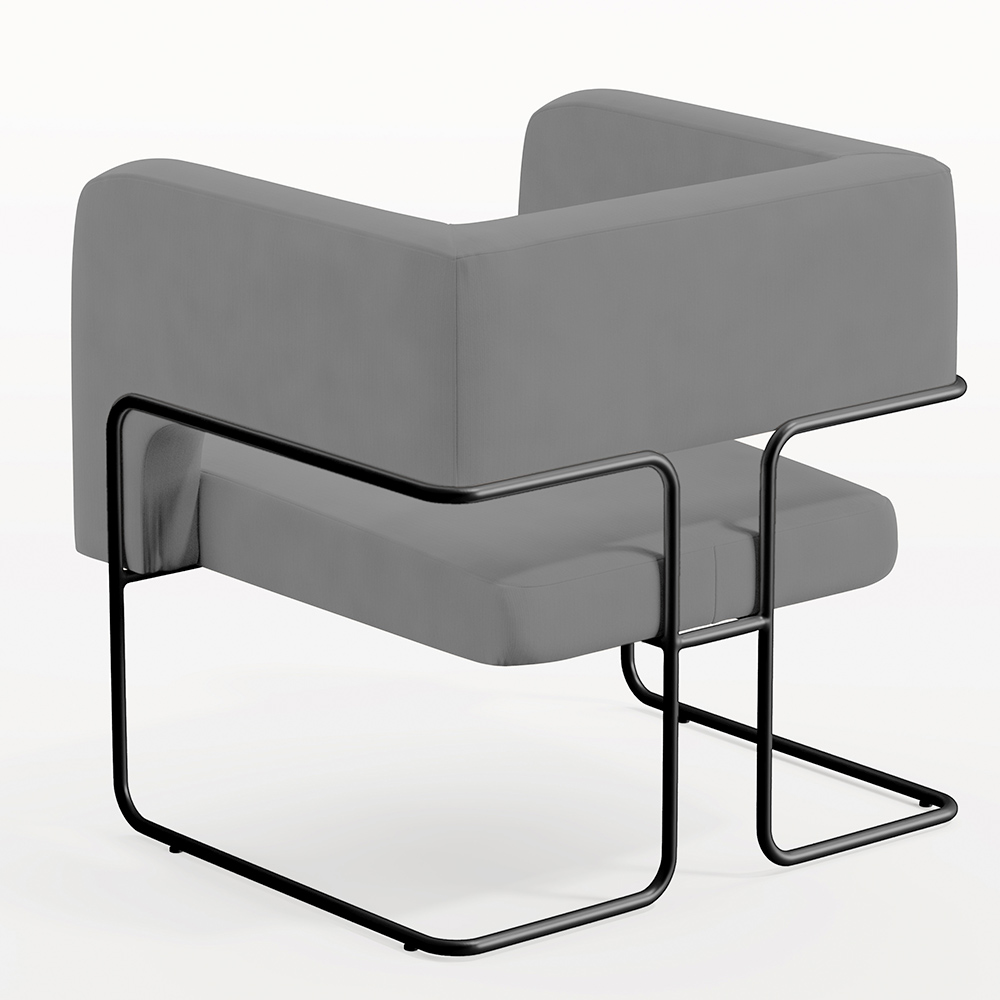 Kit 02 Poltronas Decorativas Scarlett D02 Base de Aço Preto Veludo Cinza B-317 - Lyam Decor