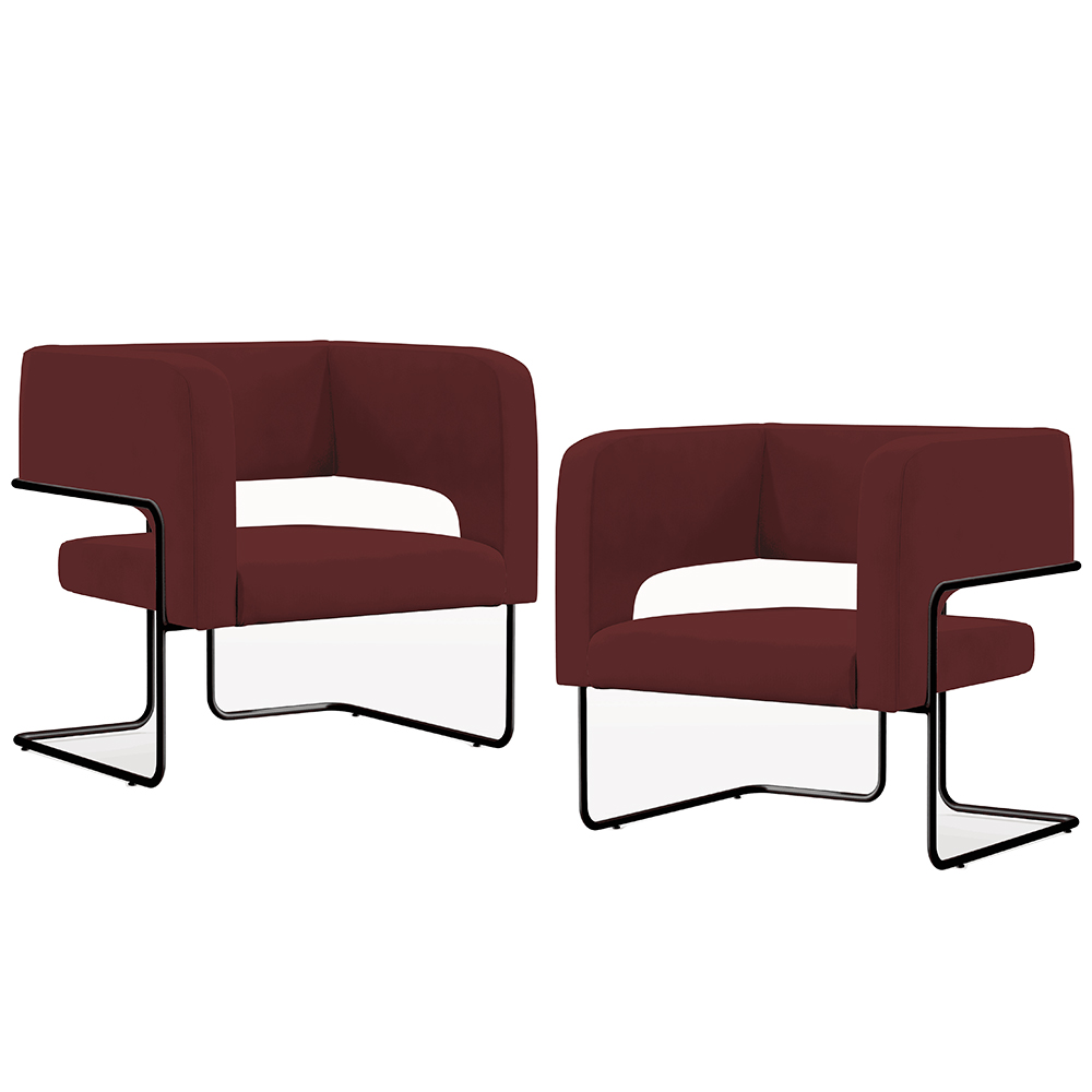 Kit 02 Poltronas Decorativas Scarlett D02 Base de Aço Preto Veludo Marsala B-278 - Lyam Decor