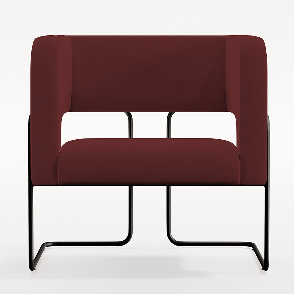 Kit 02 Poltronas Decorativas Scarlett D02 Base de Aço Preto Veludo Marsala B-278 - Lyam Decor