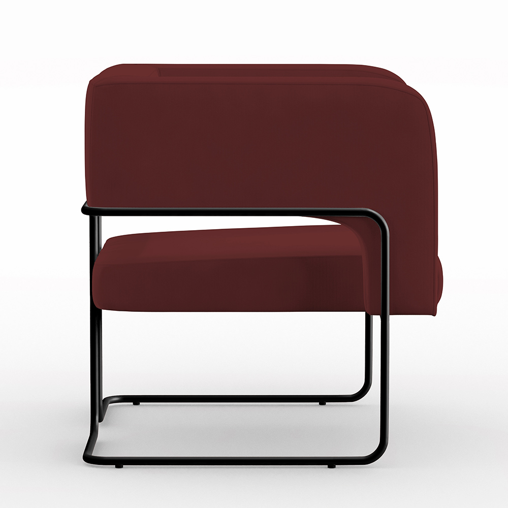 Kit 02 Poltronas Decorativas Scarlett D02 Base de Aço Preto Veludo Marsala B-278 - Lyam Decor