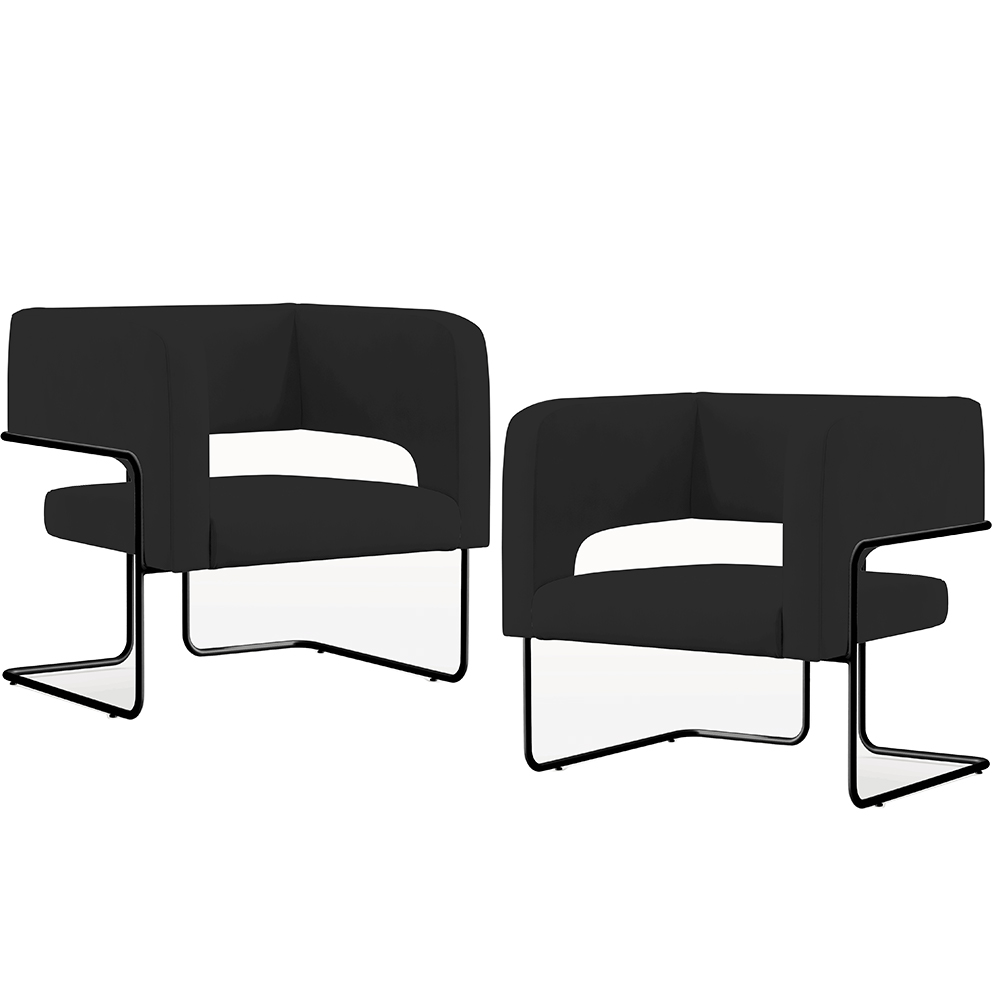 Kit 02 Poltronas Decorativas Scarlett D02 Base de Aço Preto Veludo Preto B-300 - Lyam Decor