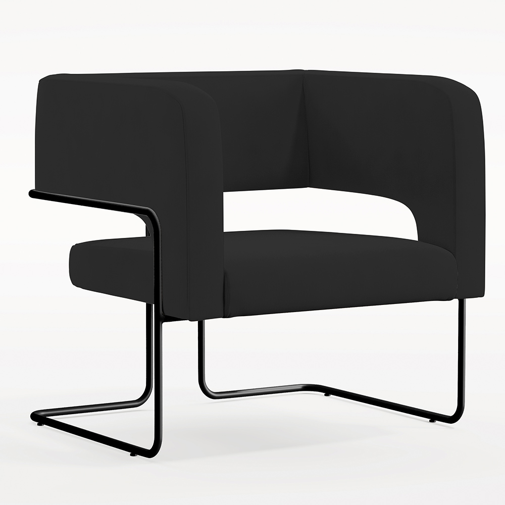 Kit 02 Poltronas Decorativas Scarlett D02 Base de Aço Preto Veludo Preto B-300 - Lyam Decor