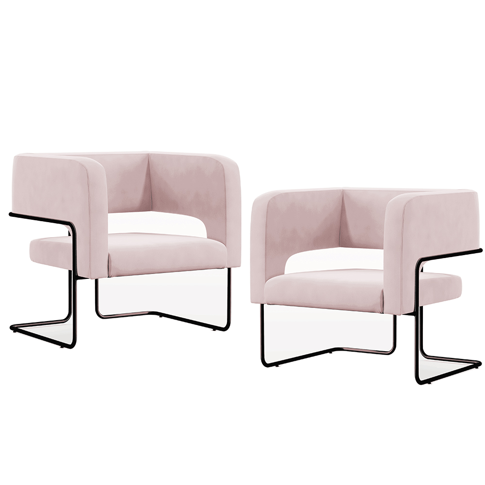 Kit 02 Poltronas Decorativas Scarlett D02 Base de Aço Preto Veludo Rosê B-305 - Lyam Decor