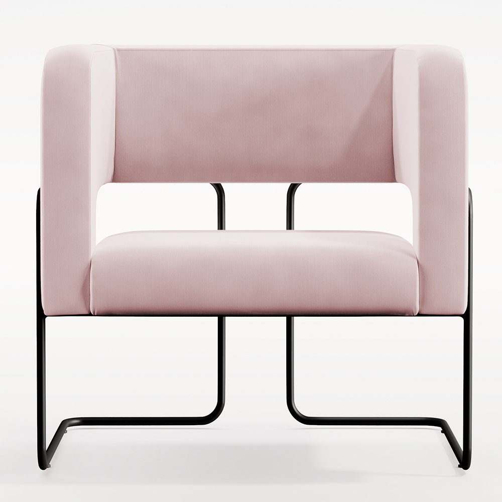 Kit 02 Poltronas Decorativas Scarlett D02 Base de Aço Preto Veludo Rosê B-305 - Lyam Decor