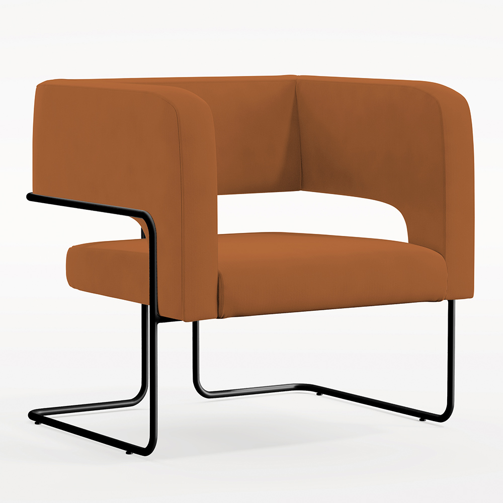 Kit 02 Poltronas Decorativas Scarlett D02 Base de Aço Preto Veludo Telha B-262 - Lyam Decor