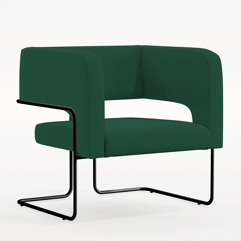 Kit 02 Poltronas Decorativas Scarlett D02 Base de Aço Preto Veludo Verde B-303 - Lyam Decor