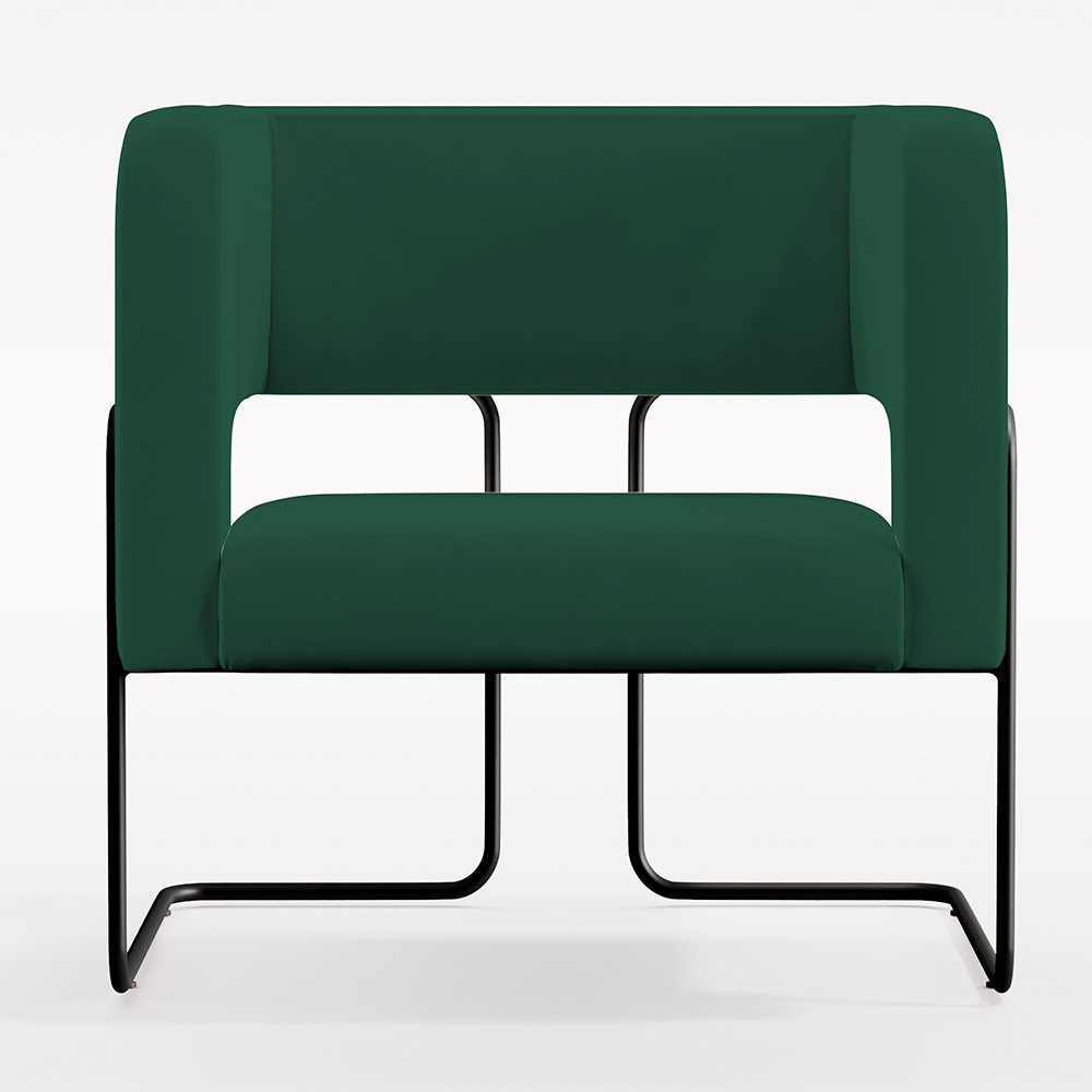 Kit 02 Poltronas Decorativas Scarlett D02 Base de Aço Preto Veludo Verde B-303 - Lyam Decor