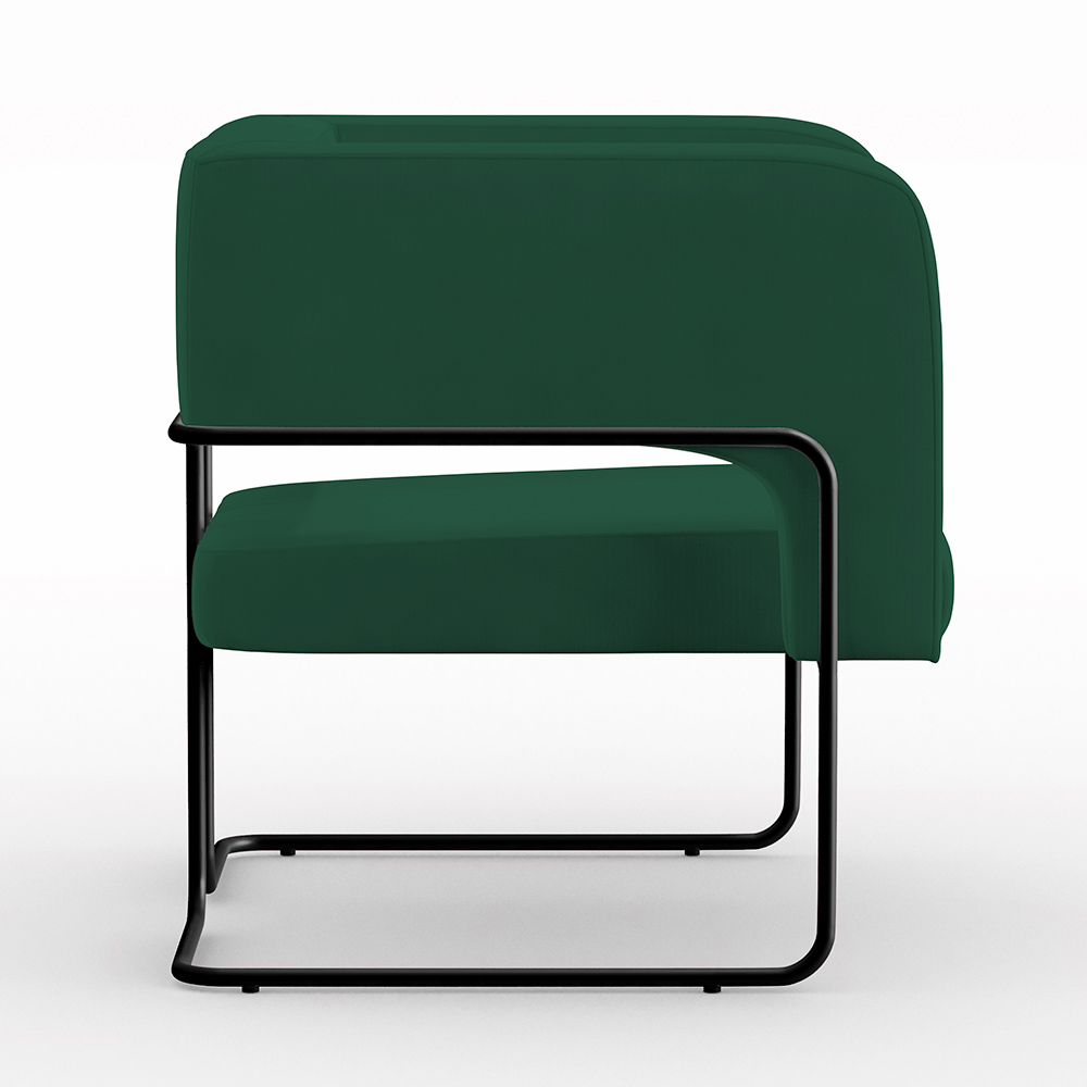 Kit 02 Poltronas Decorativas Scarlett D02 Base de Aço Preto Veludo Verde B-303 - Lyam Decor