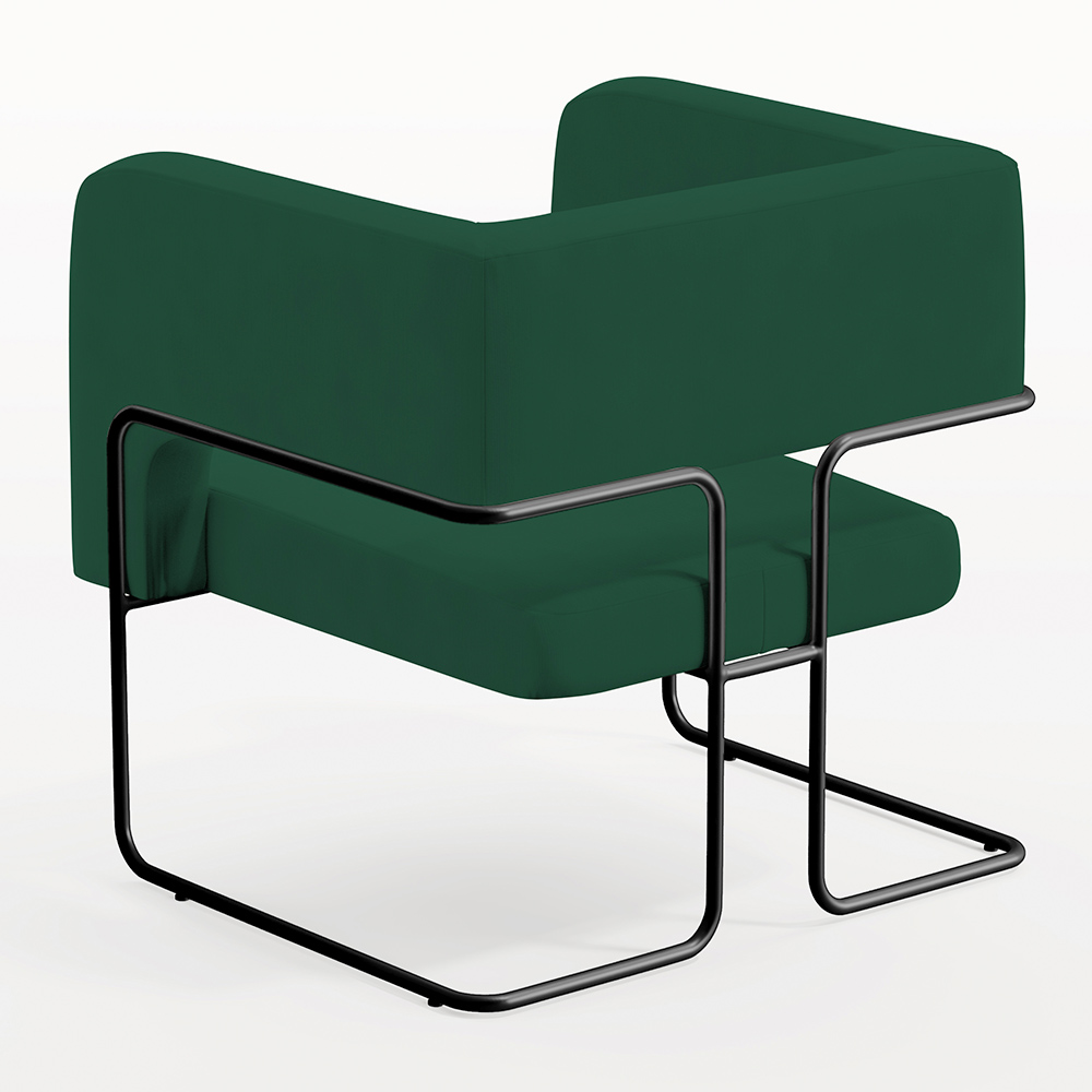 Kit 02 Poltronas Decorativas Scarlett D02 Base de Aço Preto Veludo Verde B-303 - Lyam Decor