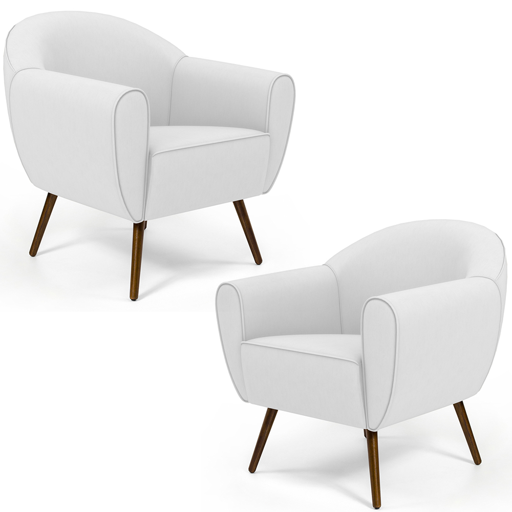 Kit 02 Poltronas Decorativas com Pés Palito Nina D02 Corano Branco C-12 - Lyam Decor