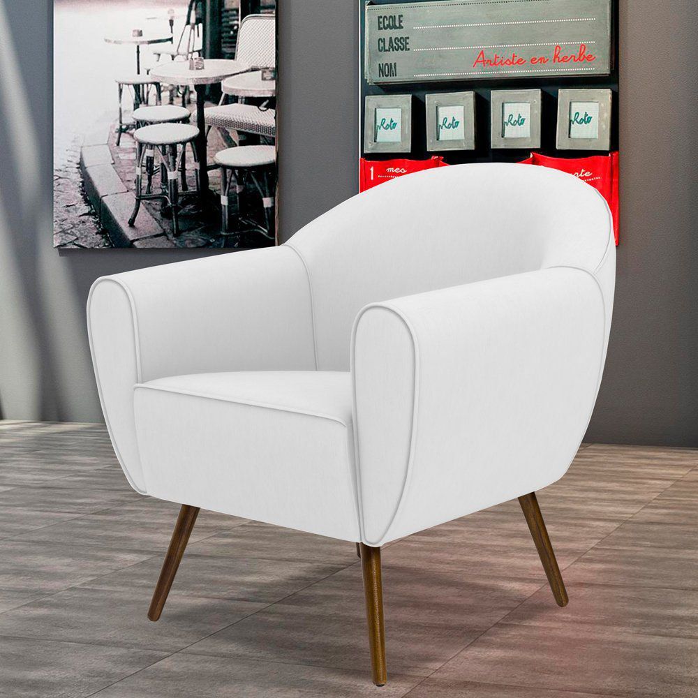 Kit 02 Poltronas Decorativas com Pés Palito Nina D02 Corano Branco C-12 - Lyam Decor
