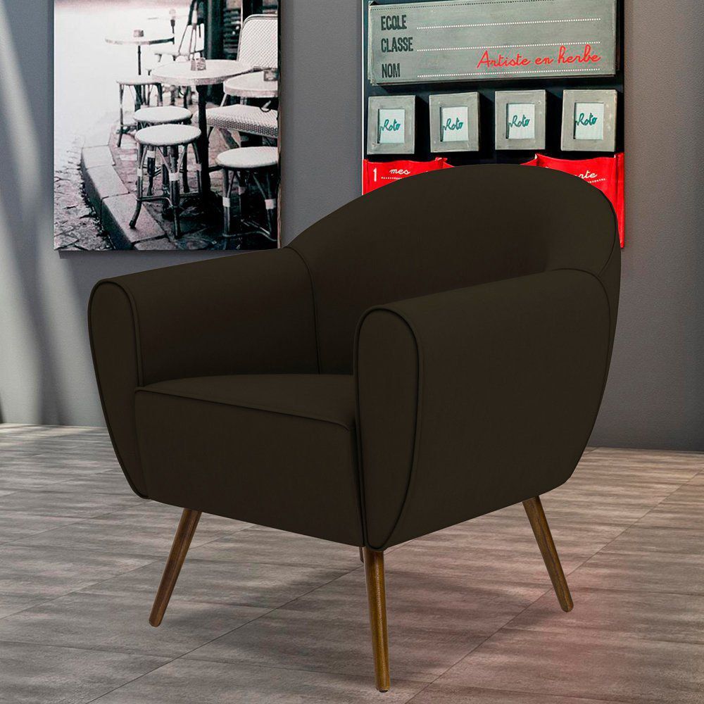 Kit 02 Poltronas Decorativas com Pés Palito Nina D02 Corano Marrom C-34 - Lyam Decor