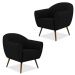Kit 02 Poltronas Decorativas com Pés Palito Nina D02 Corano Preto C-05 - Lyam Decor