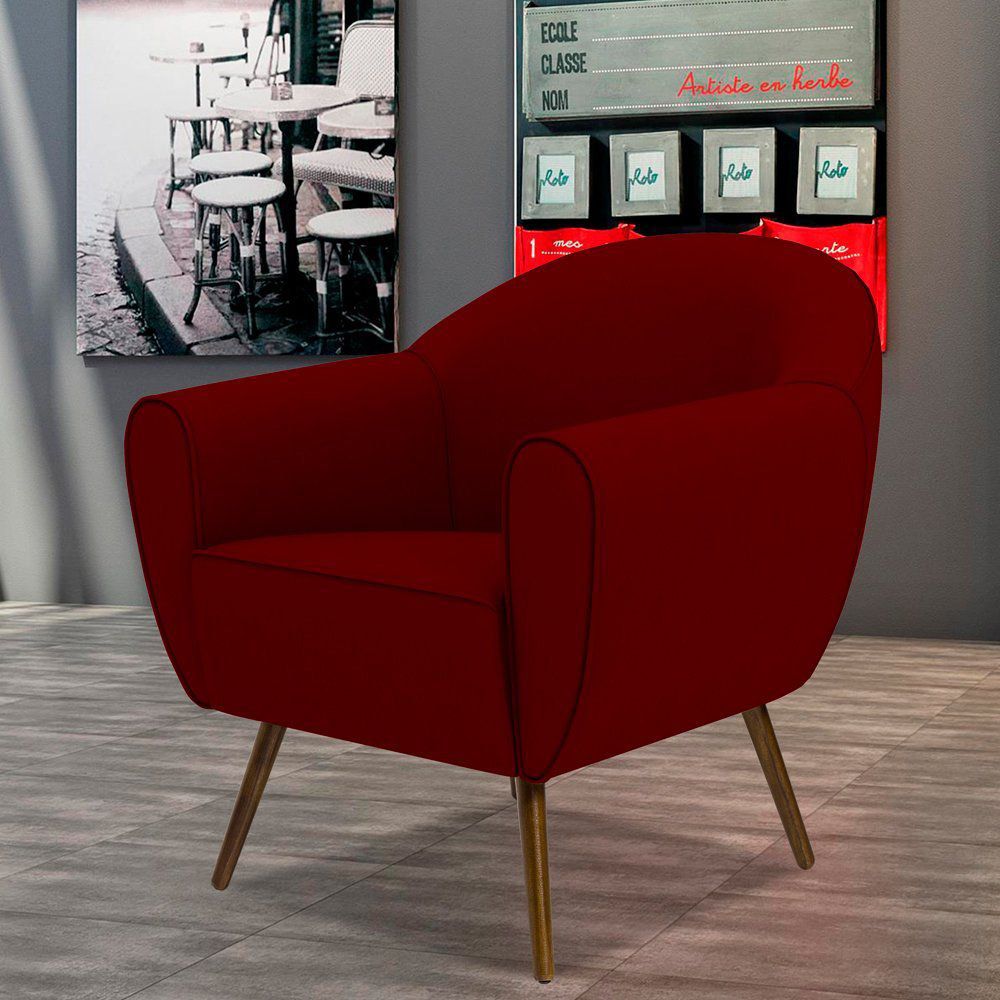 Kit 02 Poltronas Decorativas com Pés Palito Nina D02 Veludo Marsala C-278 - Lyam Decor