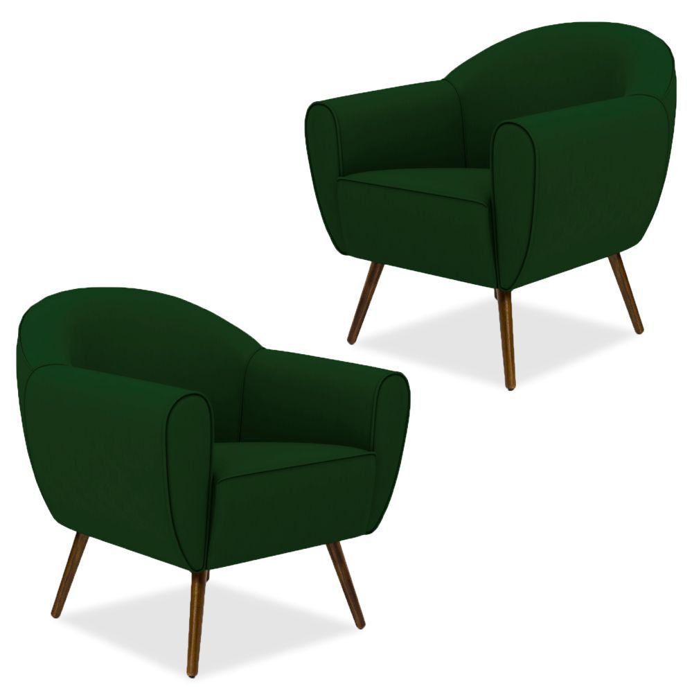 Kit 02 Poltronas Decorativas com Pés Palito Nina D02 Veludo Verde Liso C-303 - Lyam Decor