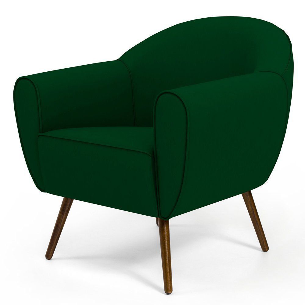 Kit 02 Poltronas Decorativas com Pés Palito Nina D02 Veludo Verde Liso C-303 - Lyam Decor