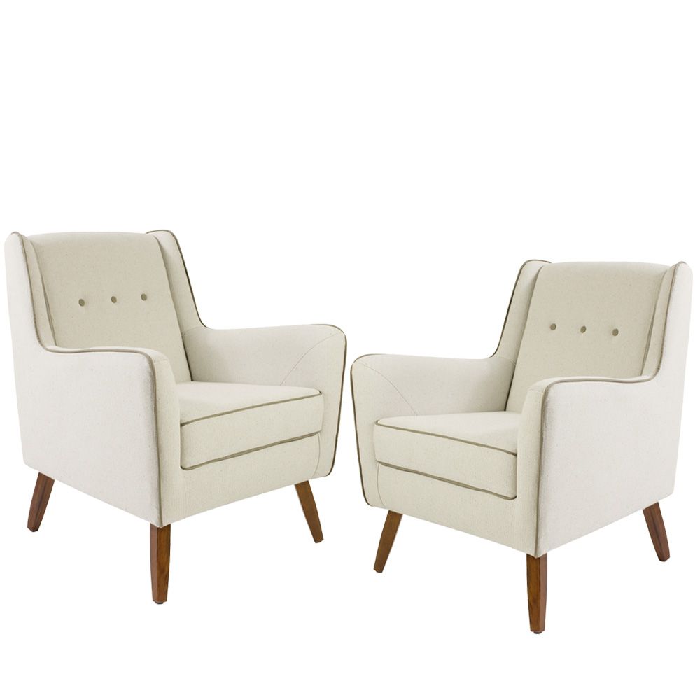 Kit 02 Poltronas Decorativas com Pés de Madeira Taroba D02 Algodão Bege C-381 - Lyam Decor