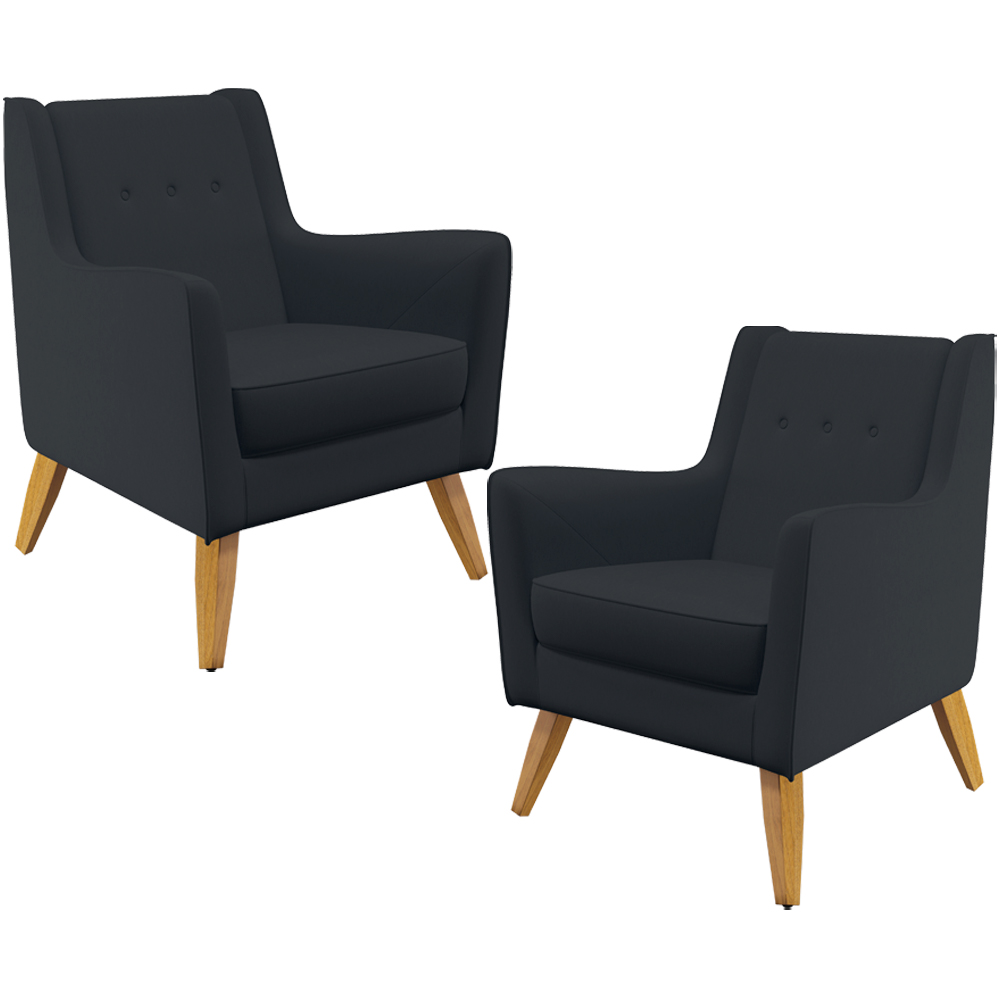 Kit 02 Poltronas Decorativas com Pés de Madeira Taroba D02 Linho Chumbo D-465 - Lyam Decor