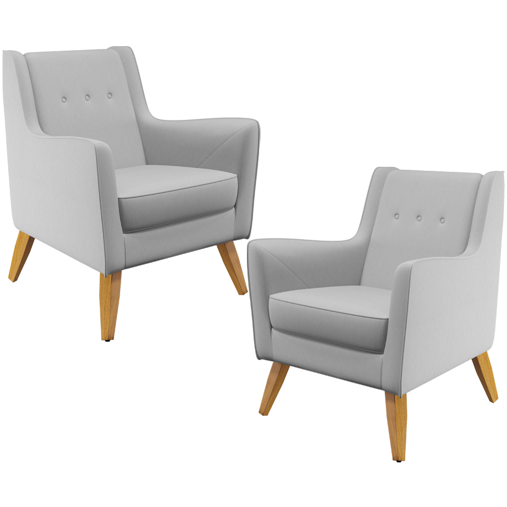 Kit 02 Poltronas Decorativas com Pés de Madeira Taroba D02 Linho Cinza D-315 - Lyam Decor