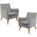 Kit 02 Poltronas Decorativas com Pés de Madeira Taroba D02 Linho Cinza Escuro C-416 - Lyam Decor