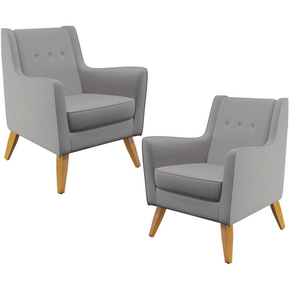 Kit 02 Poltronas Decorativas com Pés de Madeira Taroba D02 Linho Cinza Escuro C-416 - Lyam Decor