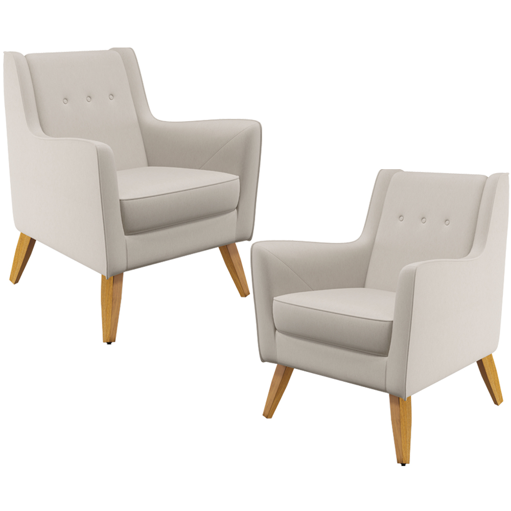 Kit 02 Poltronas Decorativas com Pés de Madeira Taroba D02 Linho Cru C-443 - Lyam Decor
