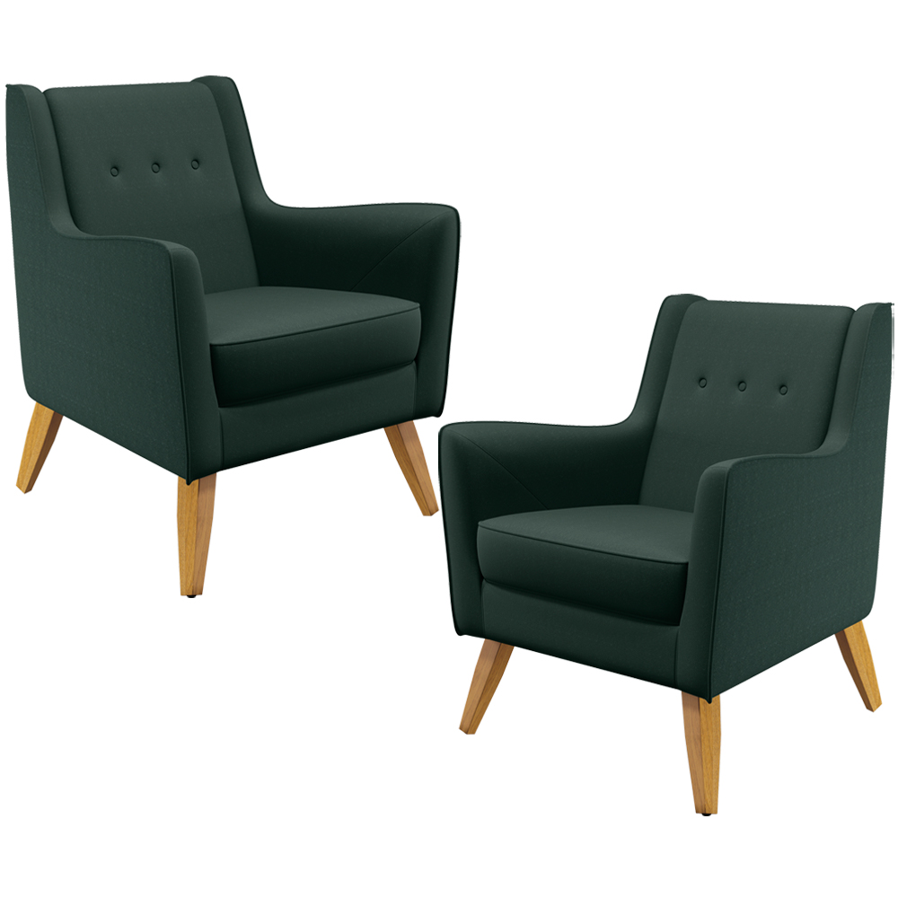 Kit 02 Poltronas Decorativas com Pés de Madeira Taroba D02 Linho Verde C-117 - Lyam Decor