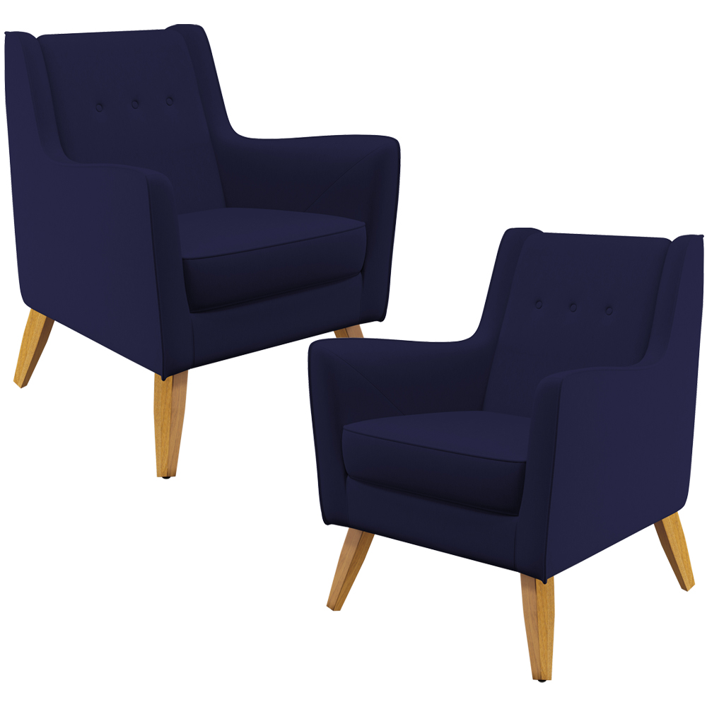 Kit 02 Poltronas Decorativas com Pés de Madeira Taroba D02 Veludo Azul Marinho C-304 - Lyam Decor