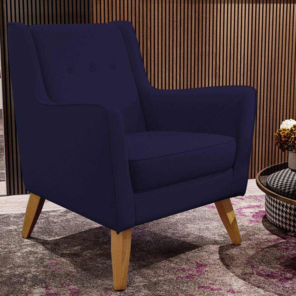 Kit 02 Poltronas Decorativas com Pés de Madeira Taroba D02 Veludo Azul Marinho C-304 - Lyam Decor