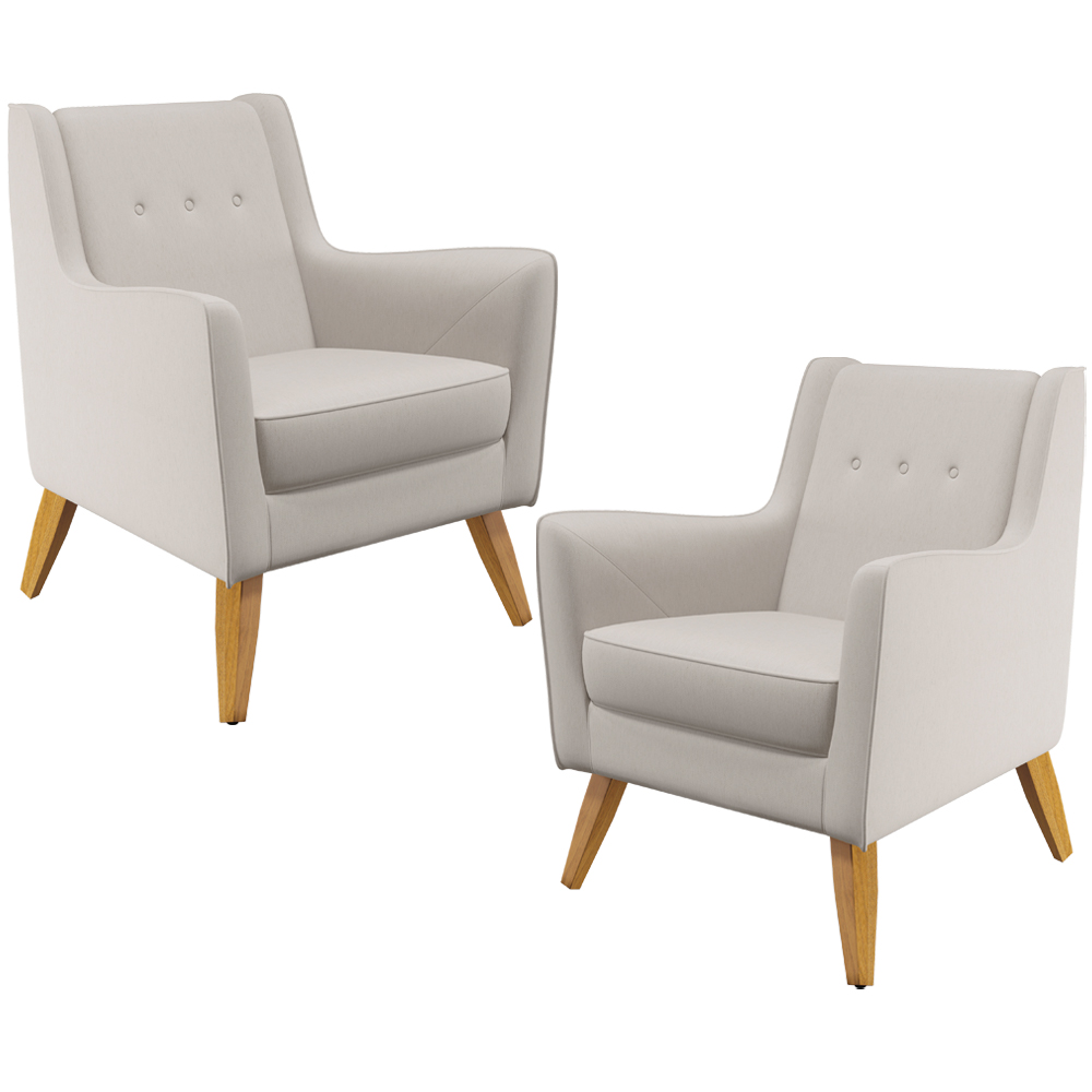 Kit 02 Poltronas Decorativas com Pés de Madeira Taroba D02 Veludo Bege C-309 - Lyam Decor