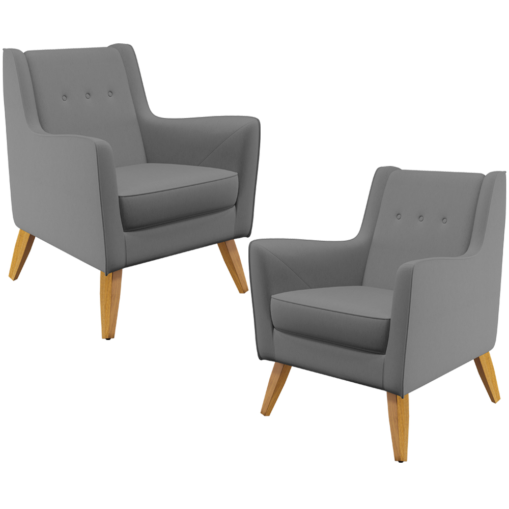 Kit 02 Poltronas Decorativas com Pés de Madeira Taroba D02 Veludo Cinza C-317 - Lyam Decor