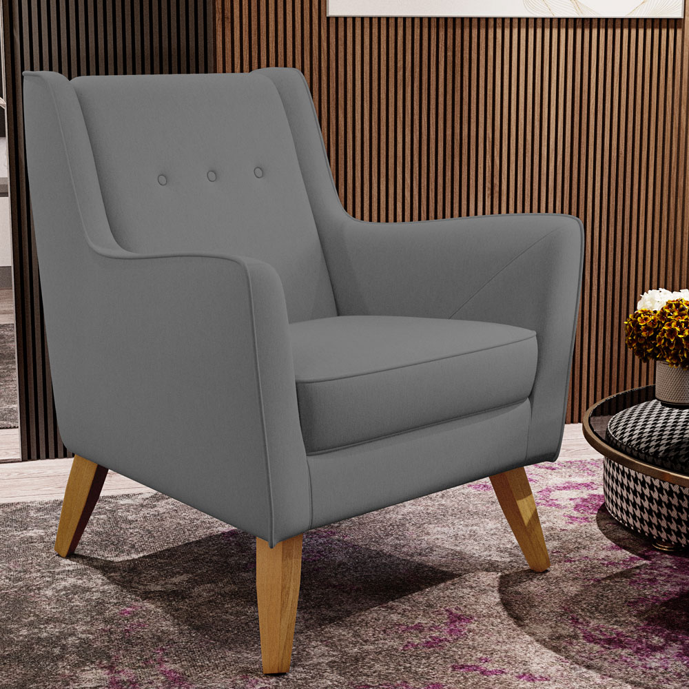 Kit 02 Poltronas Decorativas com Pés de Madeira Taroba D02 Veludo Cinza C-317 - Lyam Decor