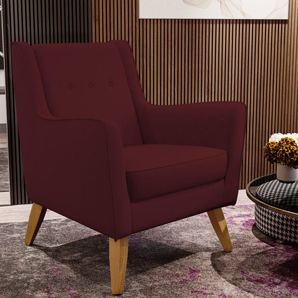 Kit 02 Poltronas Decorativas com Pés de Madeira Taroba D02 Veludo Marsala C-278 - Lyam Decor