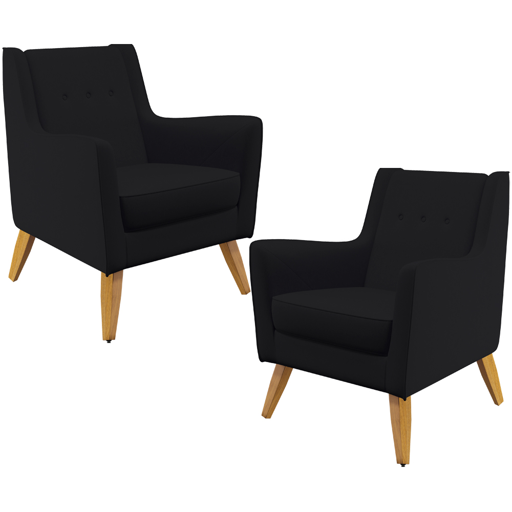 Kit 02 Poltronas Decorativas com Pés de Madeira Taroba D02 Veludo Preto C-300 - Lyam Decor