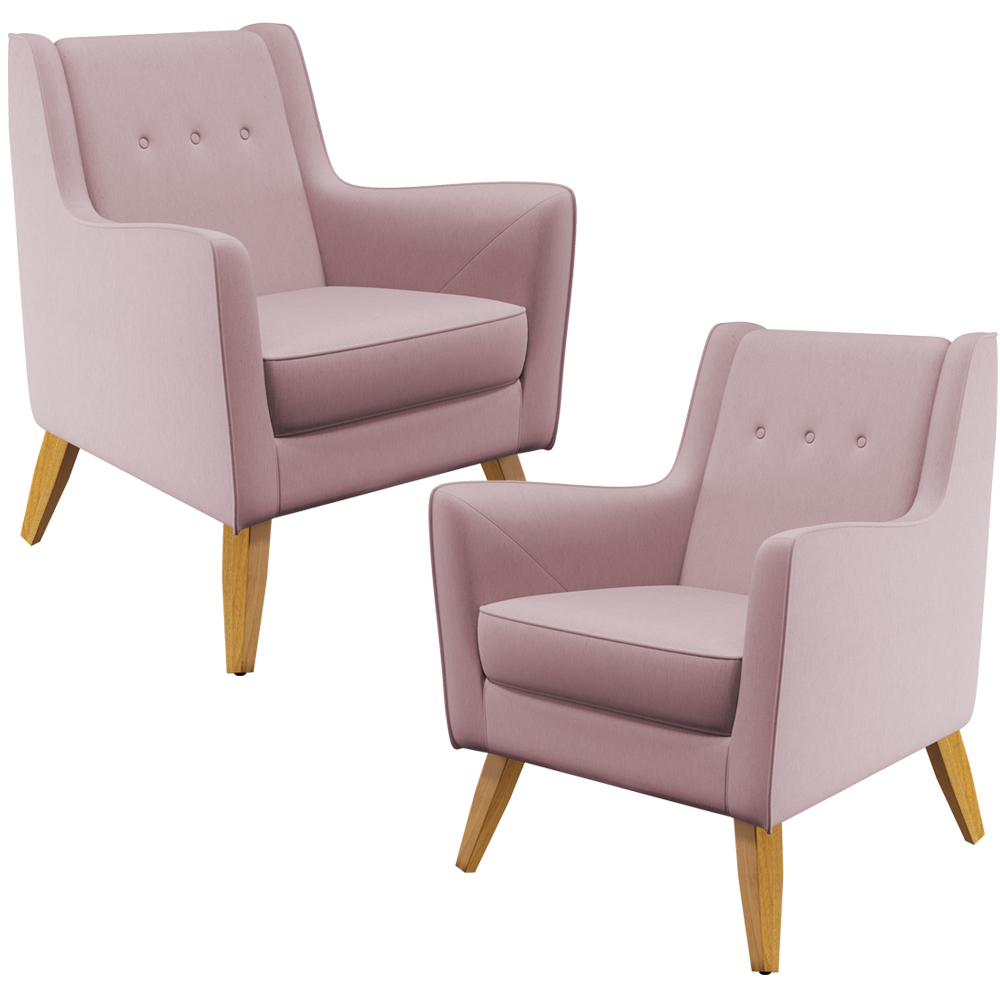 Kit 02 Poltronas Decorativas com Pés de Madeira Taroba D02 Veludo Rosê C-305 - Lyam Decor