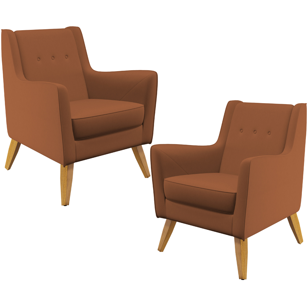 Kit 02 Poltronas Decorativas com Pés de Madeira Taroba D02 Veludo Telha C-262 - Lyam Decor