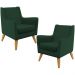 Kit 02 Poltronas Decorativas com Pés de Madeira Taroba D02 Veludo Verde Musgo C-303 - Lyam Decor