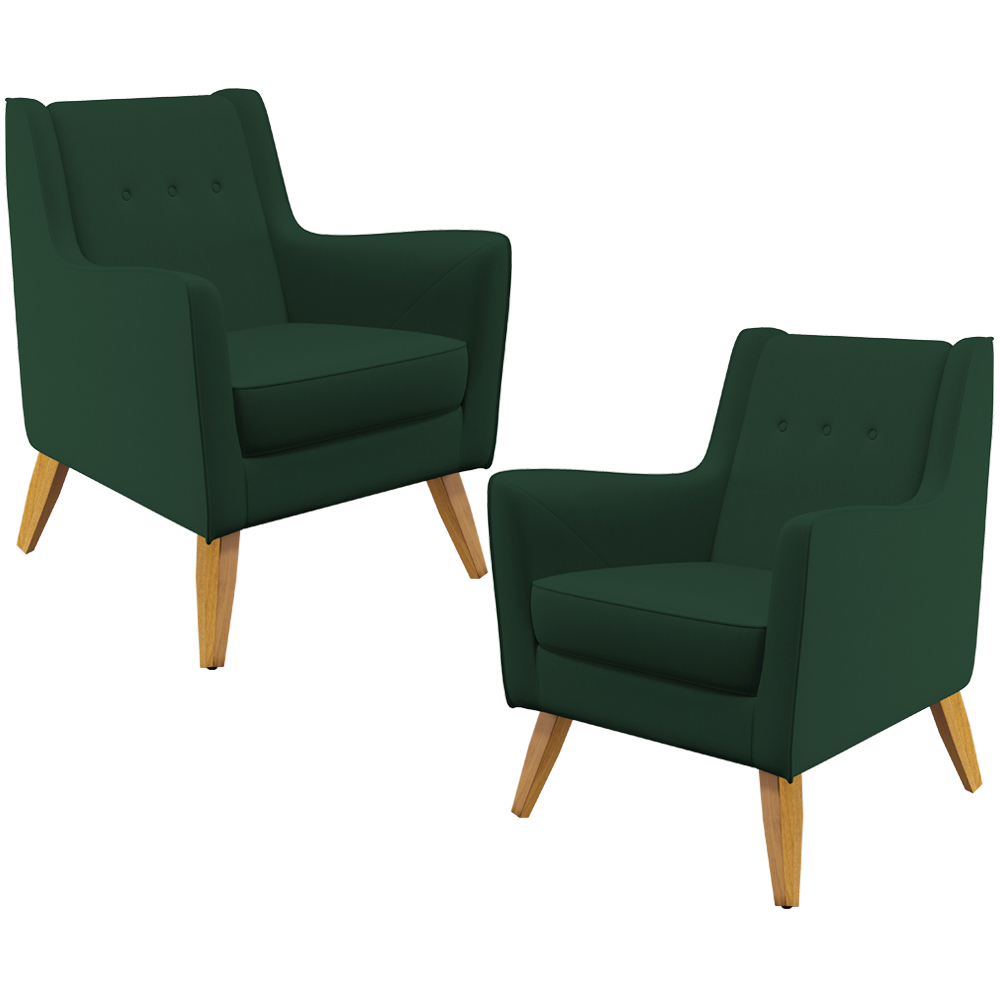 Kit 02 Poltronas Decorativas com Pés de Madeira Taroba D02 Veludo Verde Musgo C-303 - Lyam Decor