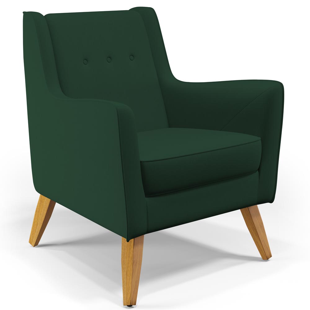Kit 02 Poltronas Decorativas com Pés de Madeira Taroba D02 Veludo Verde Musgo C-303 - Lyam Decor